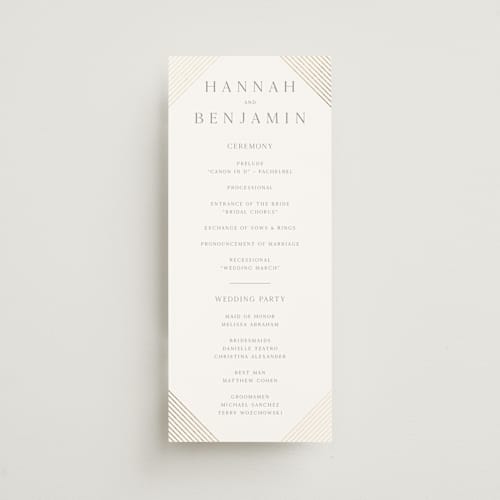 This is a slate unique wedding programs with foil pressed by Vanessa Doyle called song of solomon printing on signature in 4x9