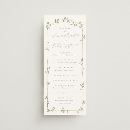 This is a ivy unique wedding programs with foil pressed by Everett Paper Goods called canopy printing on signature in 4x9