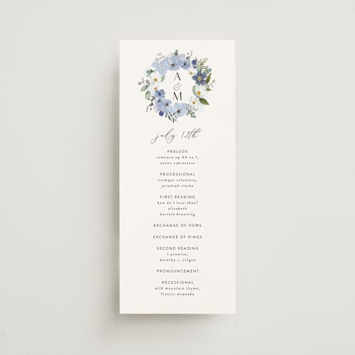This is a serenity unique wedding programs with foil pressed by Susan Moyal called layered florals printing on signature in 4x9