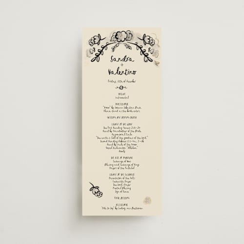 This is a ink wash unique wedding programs with foil pressed by Ani Somi called santa catalina printing on signature in 4x9