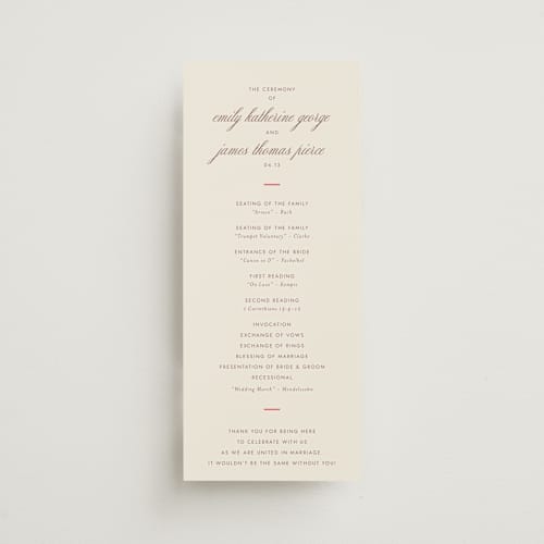 This is a berry unique wedding programs with standard by Megan Davis called montauk printing on signature in 4x9
