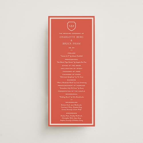 This is a verona sunset unique wedding programs with standard by Megan Davis called racquet printing on signature in 4x9