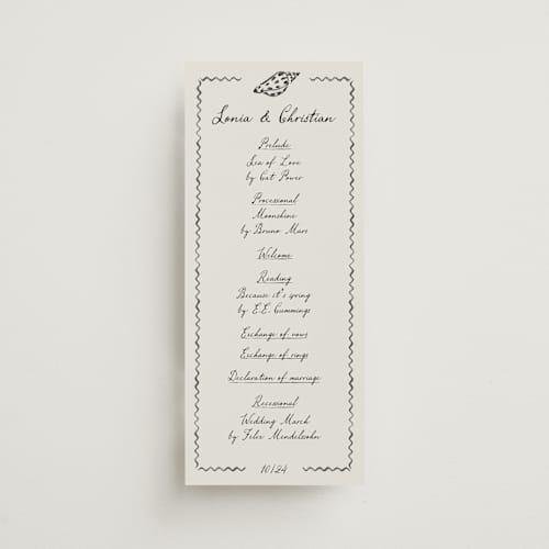 This is a rock unique wedding programs with standard by Pati Cascino called puglia printing on signature in 4x9