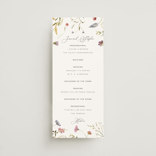 This is a sherbert unique wedding programs with standard by Erin Hodges called untied printing on signature in 4x9