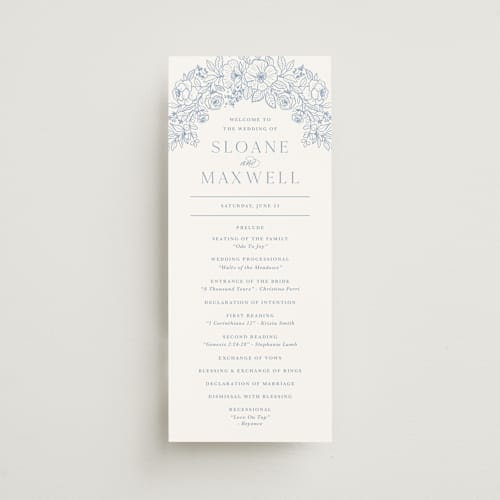 This is a nova unique wedding programs with standard by Kristen Smith called wild roses printing on signature in 4x9