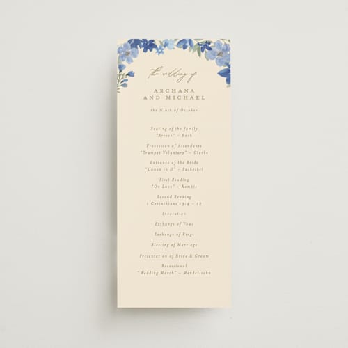 This is a blueberry unique wedding programs with standard by Creo Study called nilgiri printing on signature in 4x9