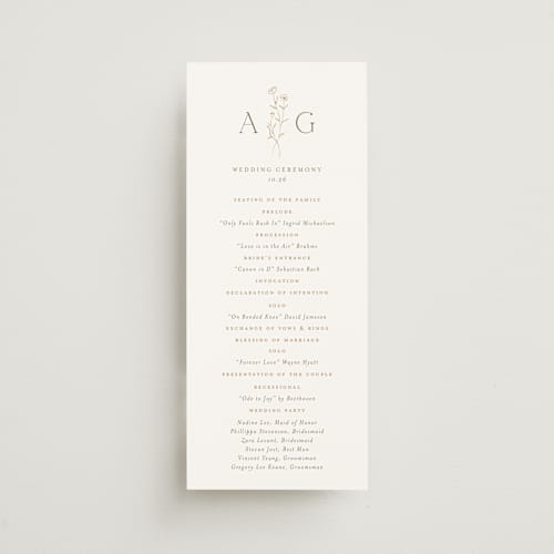 This is a chiffon unique wedding programs with standard by chocomocacino called kouignette printing on signature in 4x9