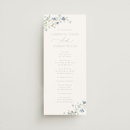 This is a aquamarine unique wedding programs with standard by Everett Paper Goods called sweeping meadow printing on signature in 4x9