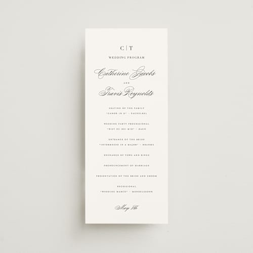 This is a snow unique wedding programs with standard by Brandy Folse called classically elegant printing on signature in 4x9