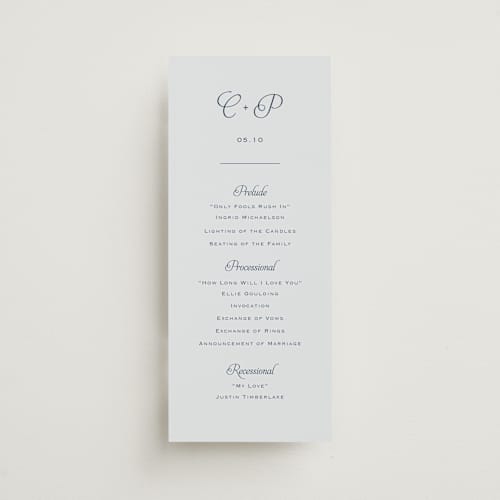 This is a powder unique wedding programs with standard by Carolyn MacLaren called modernne printing on signature in 4x9