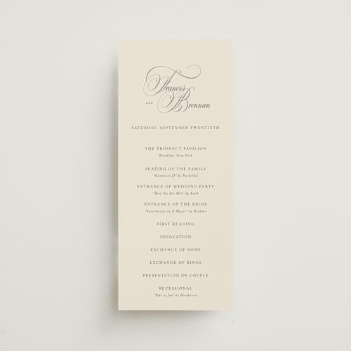 This is a oreo creme unique wedding programs with standard by Design Lotus called wonderful tonight printing on signature in 4x9