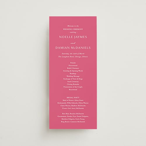 This is a carnation unique wedding programs with standard by Jennifer Postorino called everlasting printing on signature in 4x9