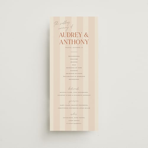 This is a butter unique wedding programs with standard by Pixel and Hank called ambrosial printing on signature in 4x9