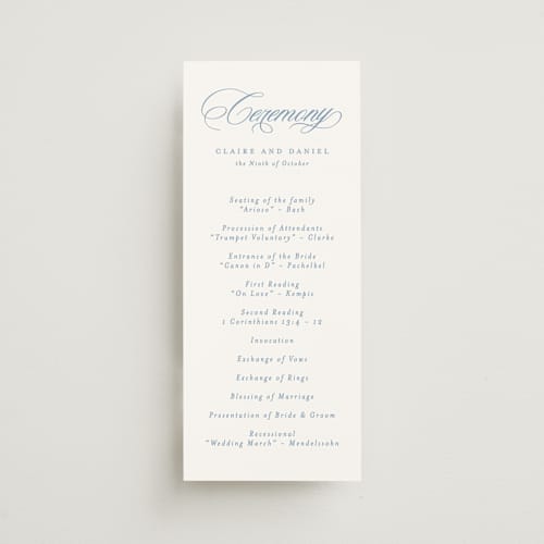 This is a sky unique wedding programs with standard by Creo Study called aristocratic printing on signature in 4x9