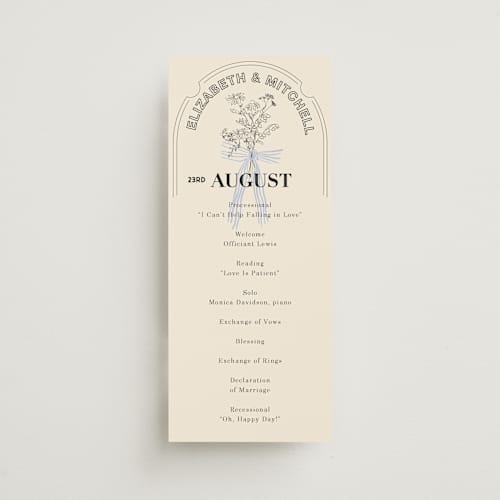 This is a daisy unique wedding programs with standard by Baumbirdy called sealed printing on signature in 4x9