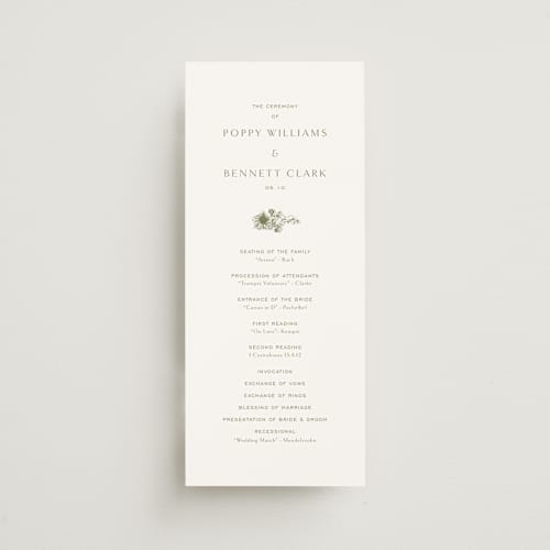 This is a verde unique wedding programs with standard by Megan Davis called rancho printing on signature in 4x9