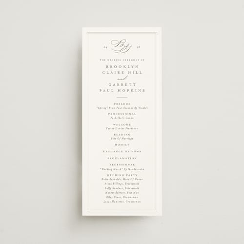 This is a cotton unique wedding programs with standard by Amy Kross called overlapping printing on signature in 4x9