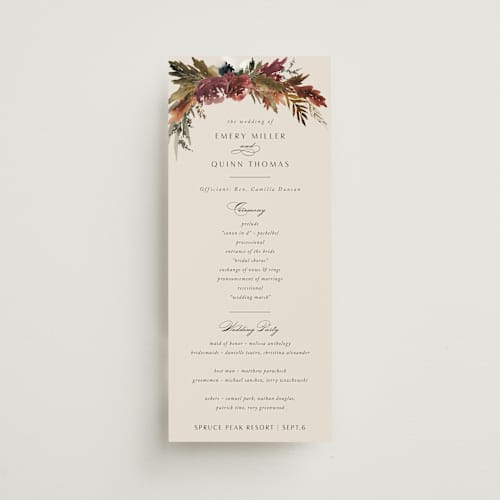 This is a autumn unique wedding programs with standard by Kate Ahn called poetique printing on signature in 4x9