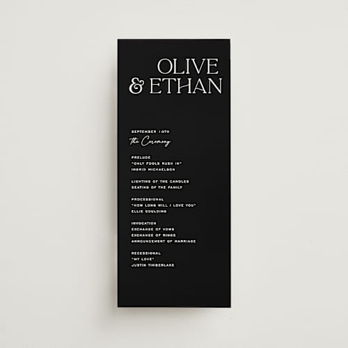 This is a pearl unique wedding programs with standard by Owl and Toad called casual printing on signature in 4x9