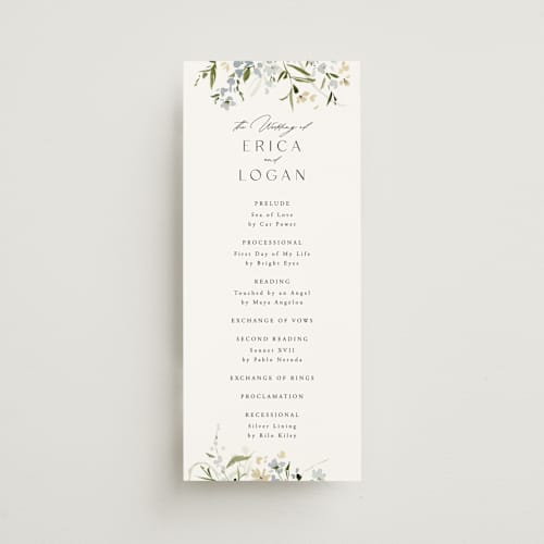 This is a lily unique wedding programs with standard by Everett Paper Goods called fleur printing on signature in 4x9