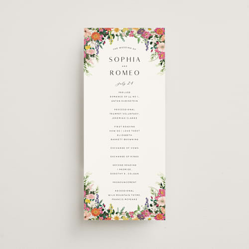 This is a daisy unique wedding programs with standard by Susan Moyal called secret garden printing on signature in 4x9