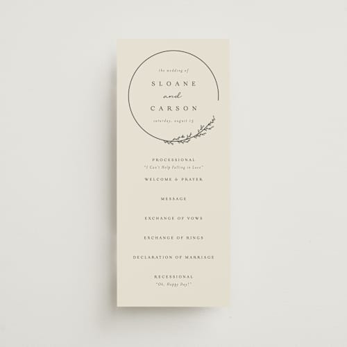 This is a almond unique wedding programs with standard by Brianne Larsen called branched printing on signature in 4x9