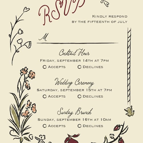 This is a pomegranate rsvp postcards with standard by Helena Vitto called love rests in a garden printing on signature in postcard