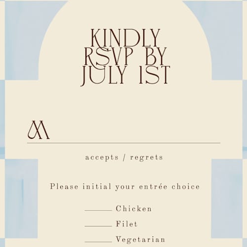 This is a ivory rsvp postcards with standard by Baumbirdy called checker wash printing on signature in postcard