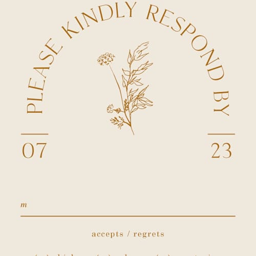 This is a cream rsvp postcards with standard by Baumbirdy called floral type arch printing on signature in postcard