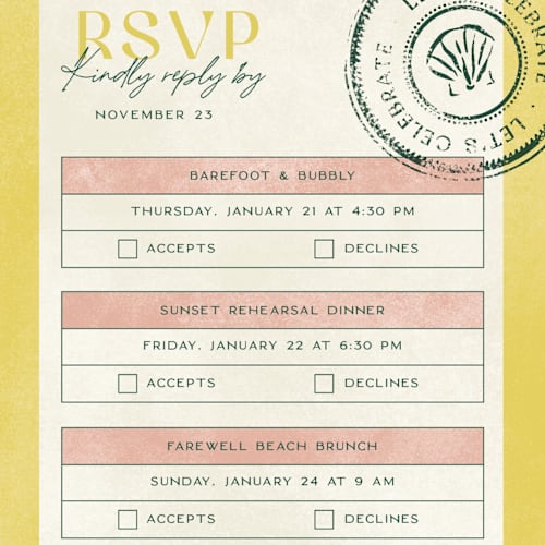 This is a island citrus rsvp postcards with standard by Pixel and Hank called coastal drift printing on signature in postcard