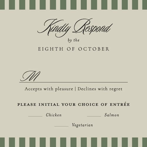 This is a ruby rsvp postcards with standard by Jackie Crawford called holiday ribbon printing on signature in postcard