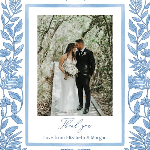 This is a porcelain thank you postcards with standard by Elly called porcelain floral printing on signature in postcard