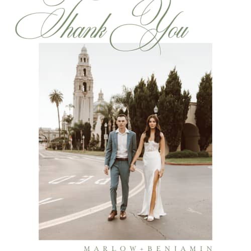 This is a garden thank you postcards with standard by Kelly Schmidt called chic script printing on signature in postcard
