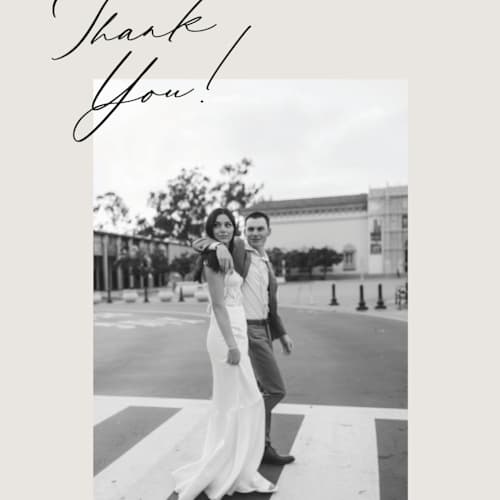 This is a ivory thank you postcards with standard by Carolyn Nicks called kinkaid printing on signature in postcard