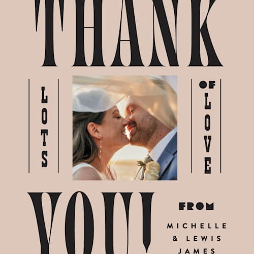 This is a noir thank you postcards with standard by Alethea and Ruth called bold stack printing on signature in postcard