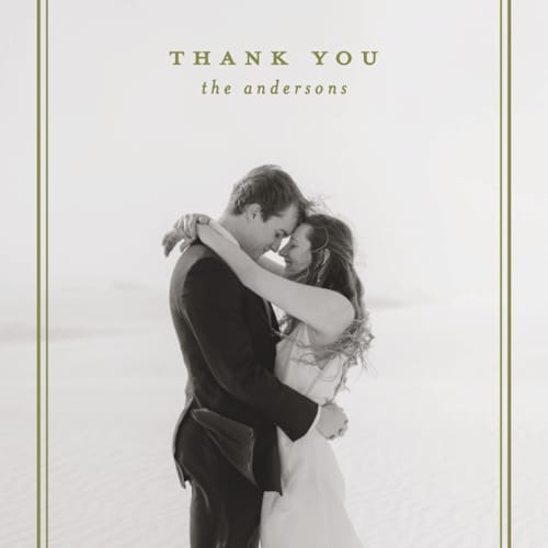 This is a olive thank you postcards with standard by Ellen Schlegelmilch called museo printing on signature in postcard