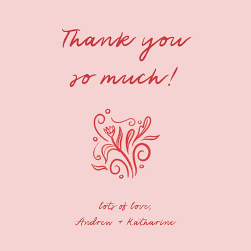 This is a brick thank you postcards with standard by Julia Liverton called love in bloom printing on signature in postcard
