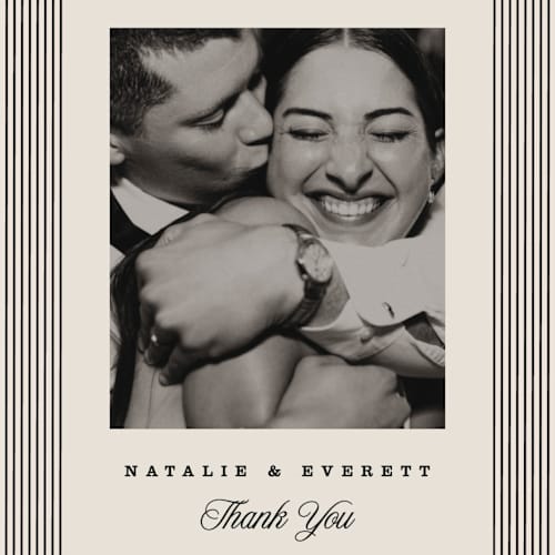 This is a noir thank you postcards with standard by Pixel and Hank called linea printing on signature in postcard