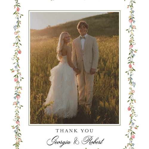 This is a blush thank you postcards with standard by Susan Moyal called monogramed printing on signature in postcard