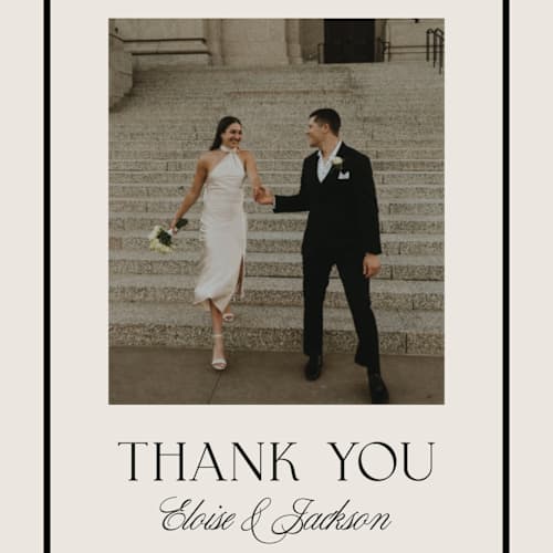 This is a onyx thank you postcards with standard by Laura Hankins called galleria printing on signature in postcard