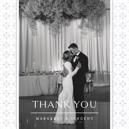This is a dusty blue thank you postcards with standard by Jennifer Postorino called coastal charm printing on signature in postcard