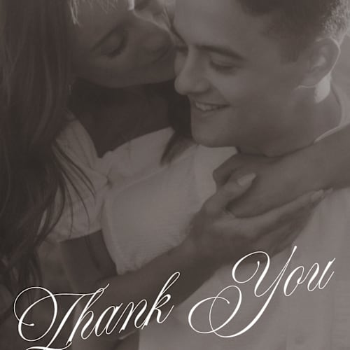This is a ivory thank you postcards with standard by Paper Raven Co. called vintage romance printing on signature in postcard
