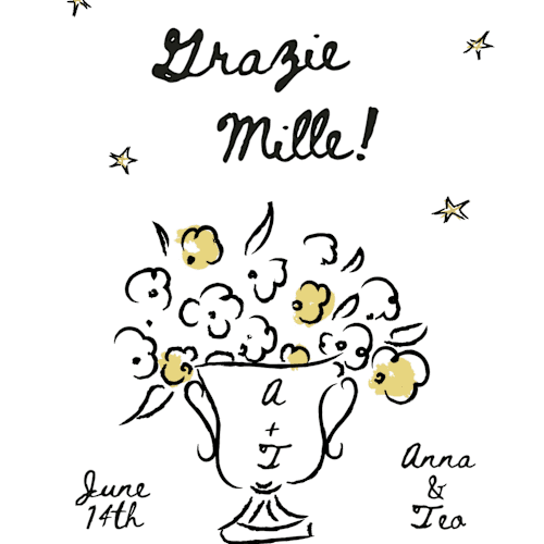 This is a nero thank you postcards with standard by Helena Vitto called amore mio printing on signature in postcard