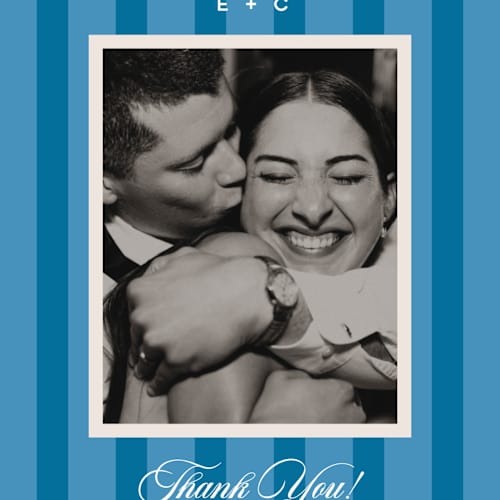 This is a cerulean thank you postcards with standard by Kristie Kern called the emma printing on signature in postcard