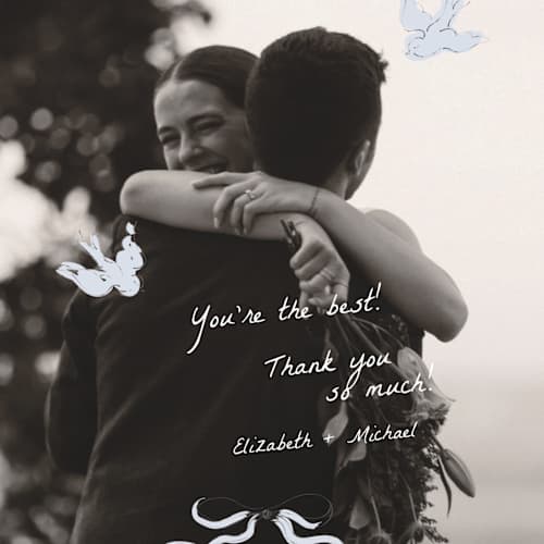 This is a cloud thank you postcards with standard by Helena Vitto called birds of paradise printing on signature in postcard