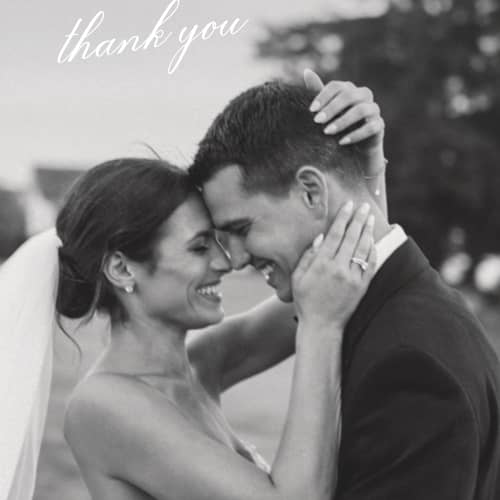 This is a cotton thank you postcards with standard by Amy Kross called aspen knoll printing on signature in postcard