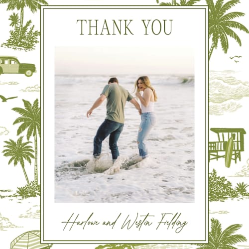 This is a palm thank you postcards with standard by Jenna Holcomb called beachtoile printing on signature in postcard