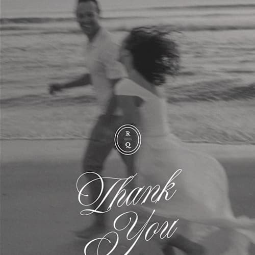 This is a ivory thank you postcards with standard by Paper Raven Co. called vintage romance printing on signature in postcard