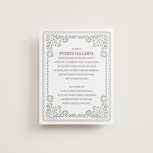 This is a graphite | olive letterpress wedding invitations with letterpress by root beer float called fiesta folk art printing on white cotton in standard