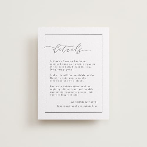 This is a graphite letterpress wedding invitations with letterpress by Nicole Walsh called asymmetry printing on white cotton in standard